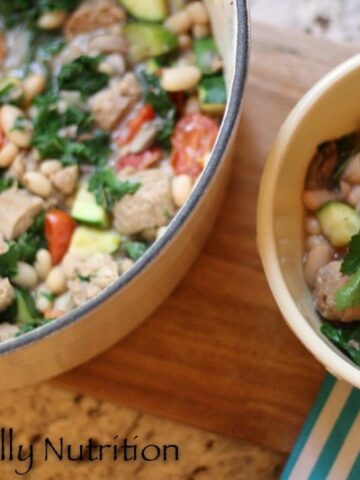 White Bean Kale and Sausage Stew from Lauren Kelly Nutrition, healthy comfort food!