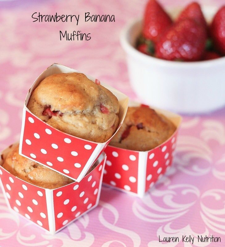 Slightly sweet and lightened up with Greek Yogurt, Thee Strawberry Banana Muffins are simple to make and super delicious!
