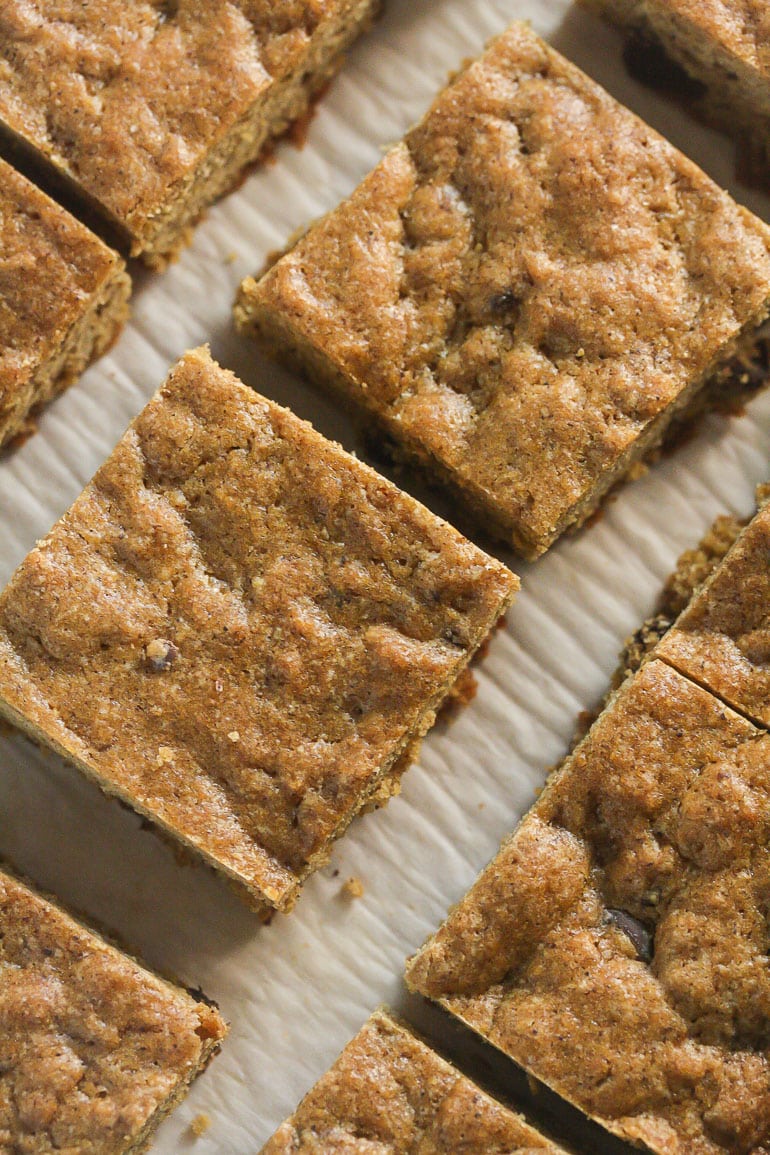 Quinoa Pumpkin Chocolate Chip Bars sliced.