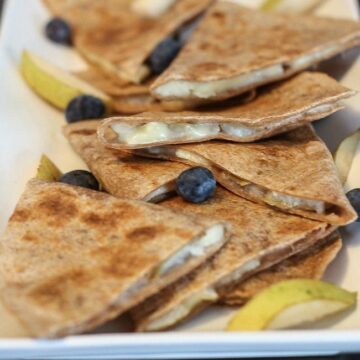 These Easy Pear Quesadillas take minutes to make and satisfy your sweet and salty craving!