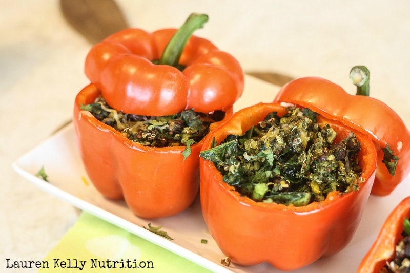 Kale Stuffed Peppers a white plate.