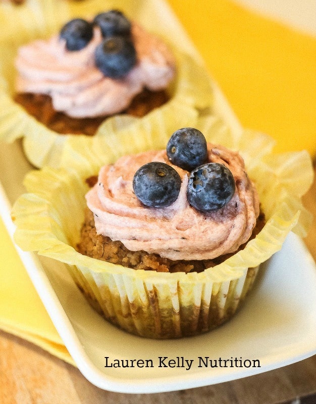 Vegan Banana Cupcakes Blueberry Buttercream Frosting - Lauren Kelly Nutrition