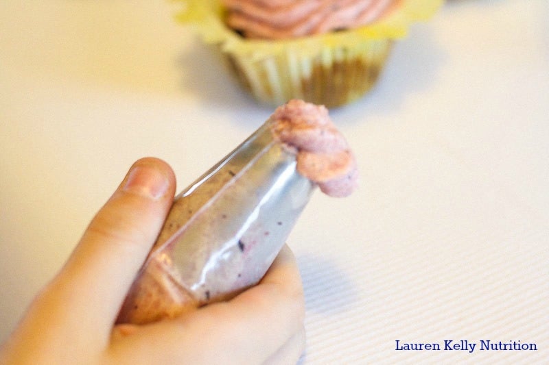 Vegan Banana Cupcakes with Blueberry Buttercream Frosting - Lauren Kelly Nutrition