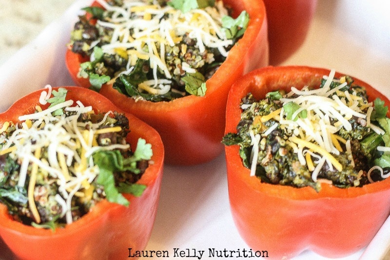 Kale Quinoa Stuffed Peppers on a white plate.