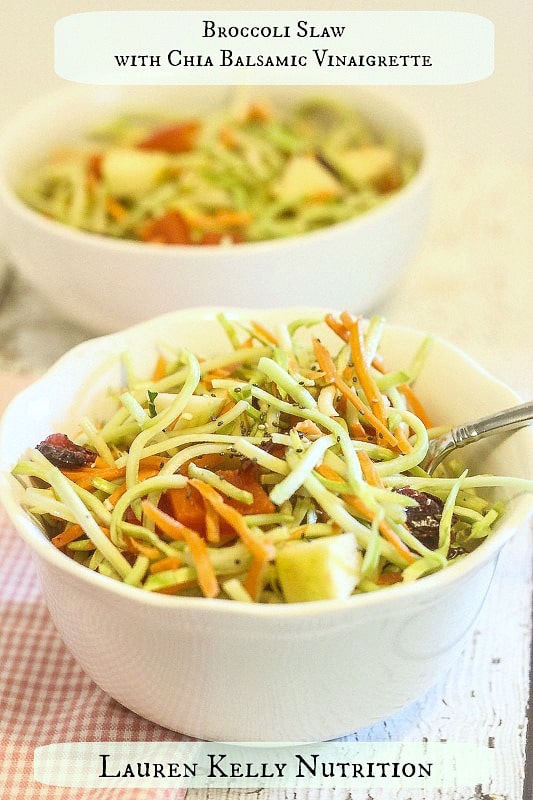 Raw Broccoli Slaw with Chia Balsamic Vinaigrette from Lauren Kelly Nutrition