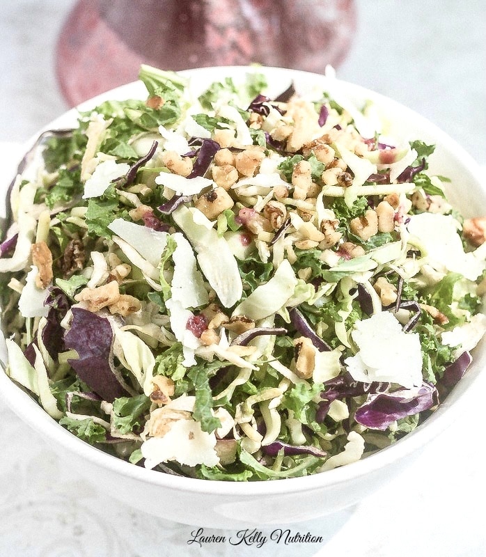 Kale and Brussels Sprouts Salad with Blackberry Green Tea Vinaigrette