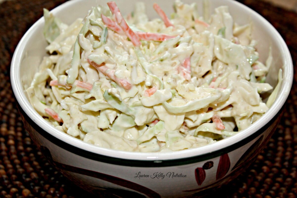 Creamy Healthy Coleslaw in a bowl.