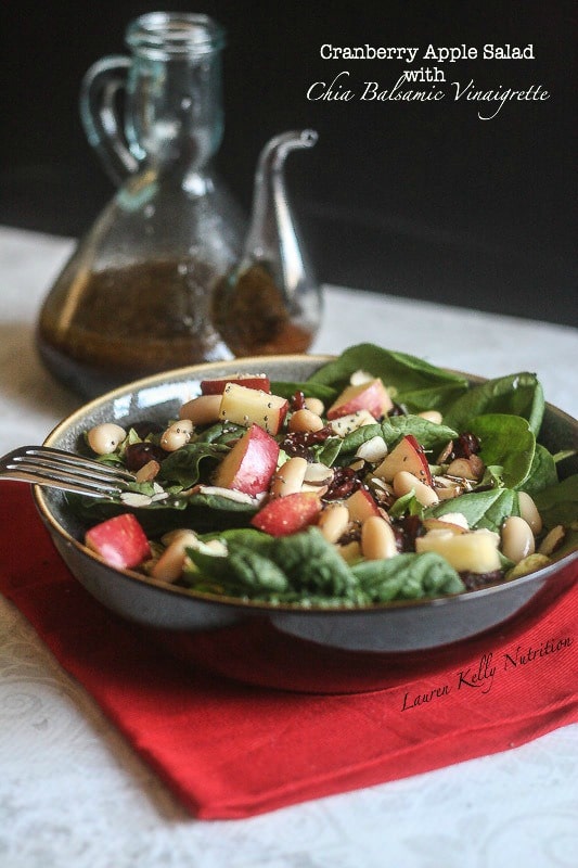 Cranberry Apple Salad in a dark bowl.