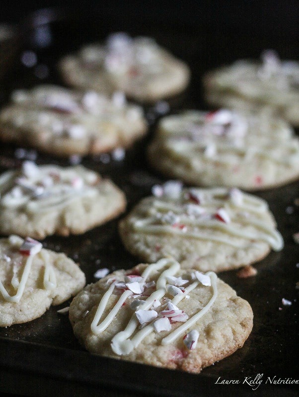 Peppermint Crunch Cookies on. baking sheet.
