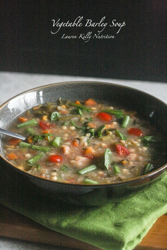 Vegetable Barley Soup is perfect. healthy comfort food! It's easy to make, healthy and won't derail your clean eating! #Vegetarian and #vegan options