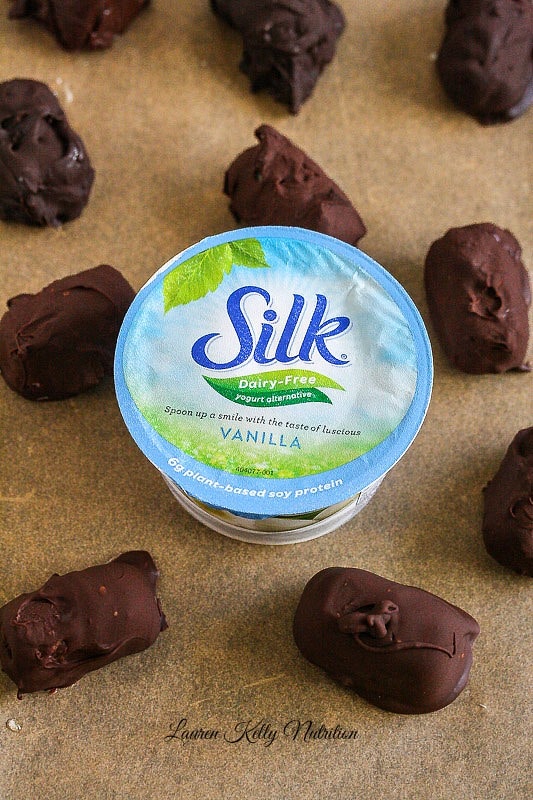 Chocolate Covered Chocolate Chip Yogurt bites Made with Silk Yogurt Alternative @LoveMySilk #SpoonfulOfSilk #dairyfree #vegan