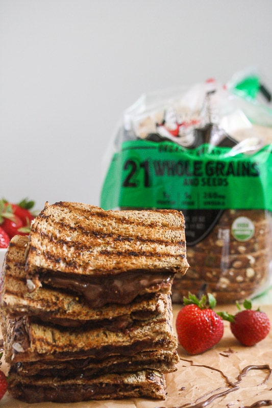 Grilled Chocolate Almond Butter & Strawberry Chia Jelly with Dave's Killer Bread @killerbreadman