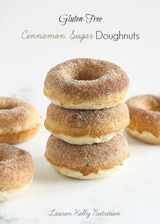 Cinnamon sugar donuts in a stack of three.