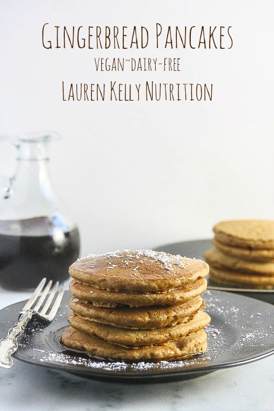 These Gingerbread pancakes are not only vegan and dairy-free, but they are fluffy and delicious! www.laurenkellynutrition.com #DrinkVintage #seltzer