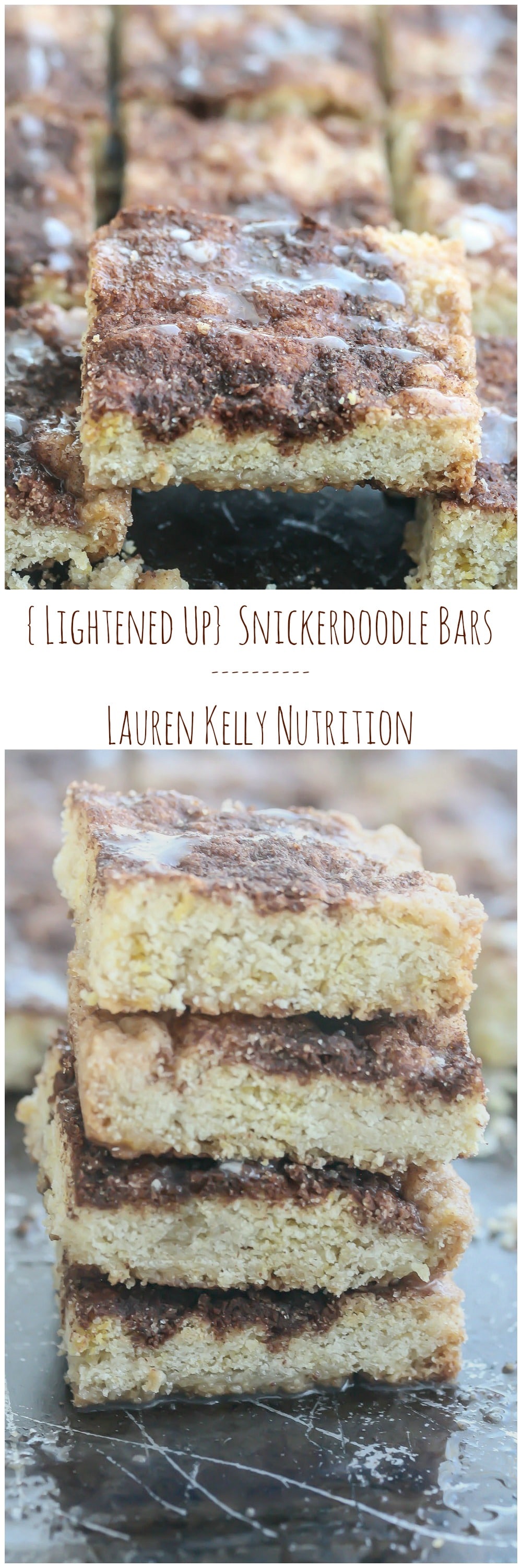 These Snickerdoodle Bars are lightened up and still crazy delicious! Simple to make and ready in 30 minutes. From Lauren Kelly Nutrition