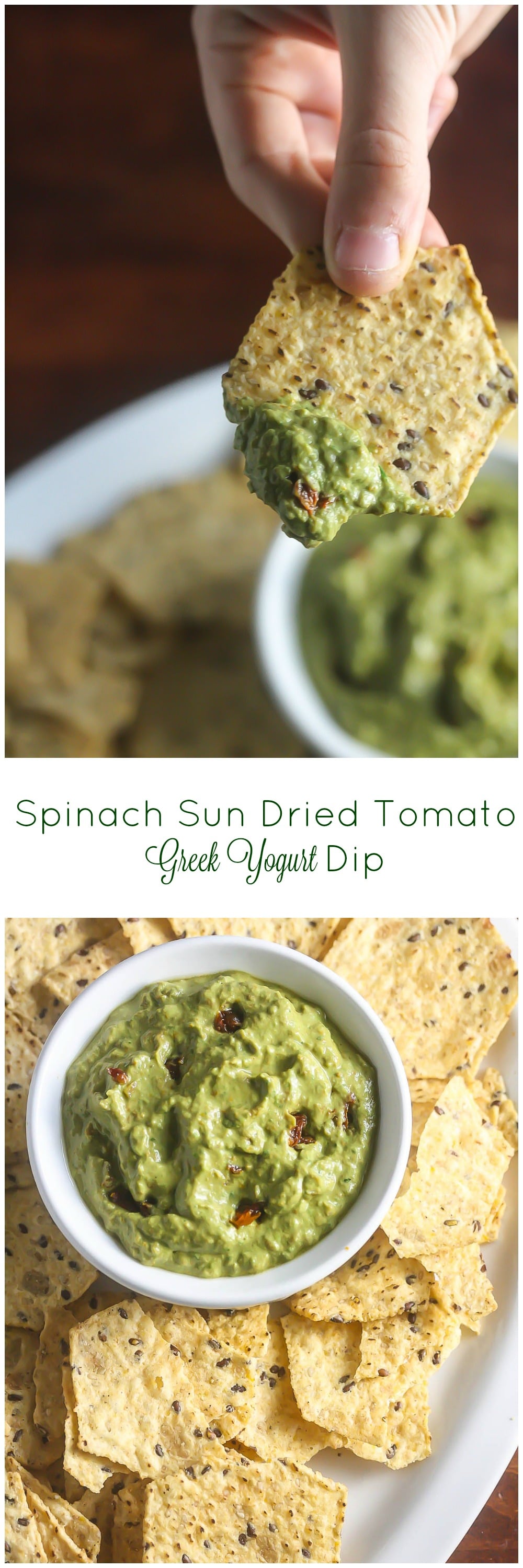 This Spinach Sun Dried Tomato Greek Yogurt Dip is only 20 calories per serving and delicious!