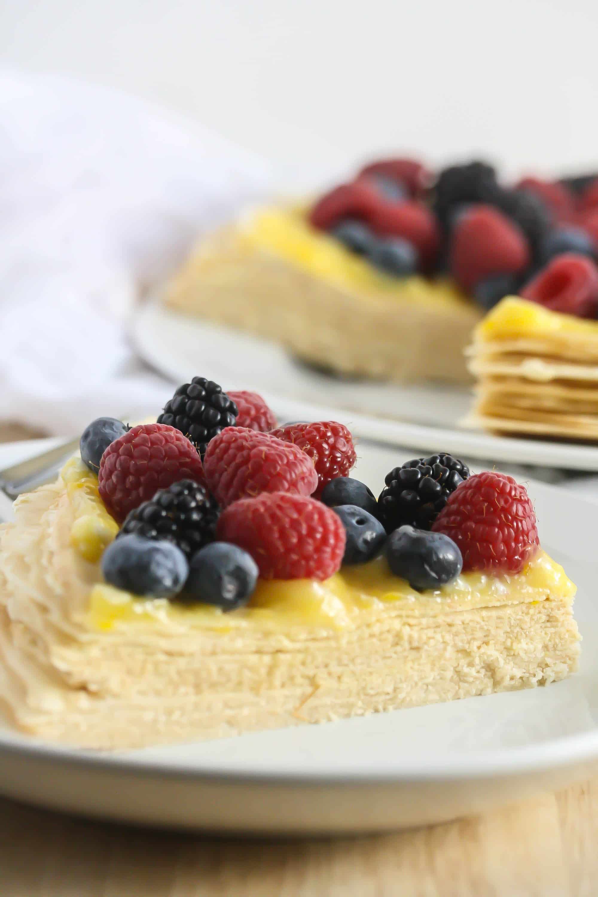 Buttercream Crepe Cake with Lemon Curd Topping