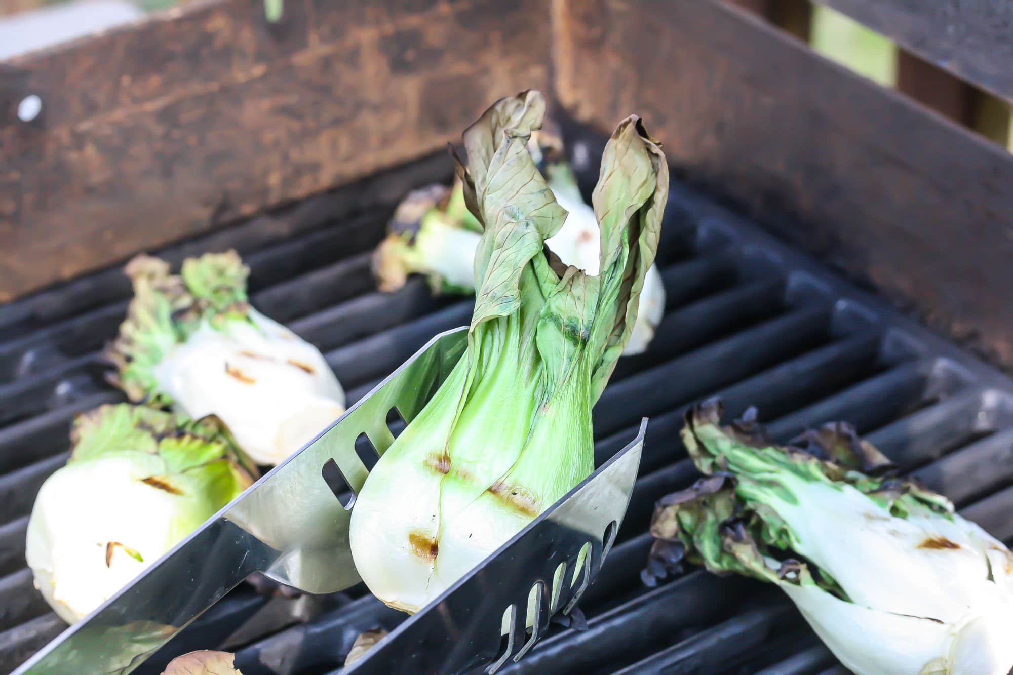 Grilled Baby Bok Choy on the grill.