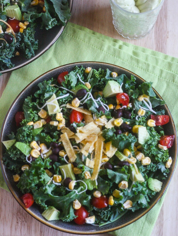 Chopped Mexican Kale Salad with Creamy Avocado Dressing {Vegetarian}