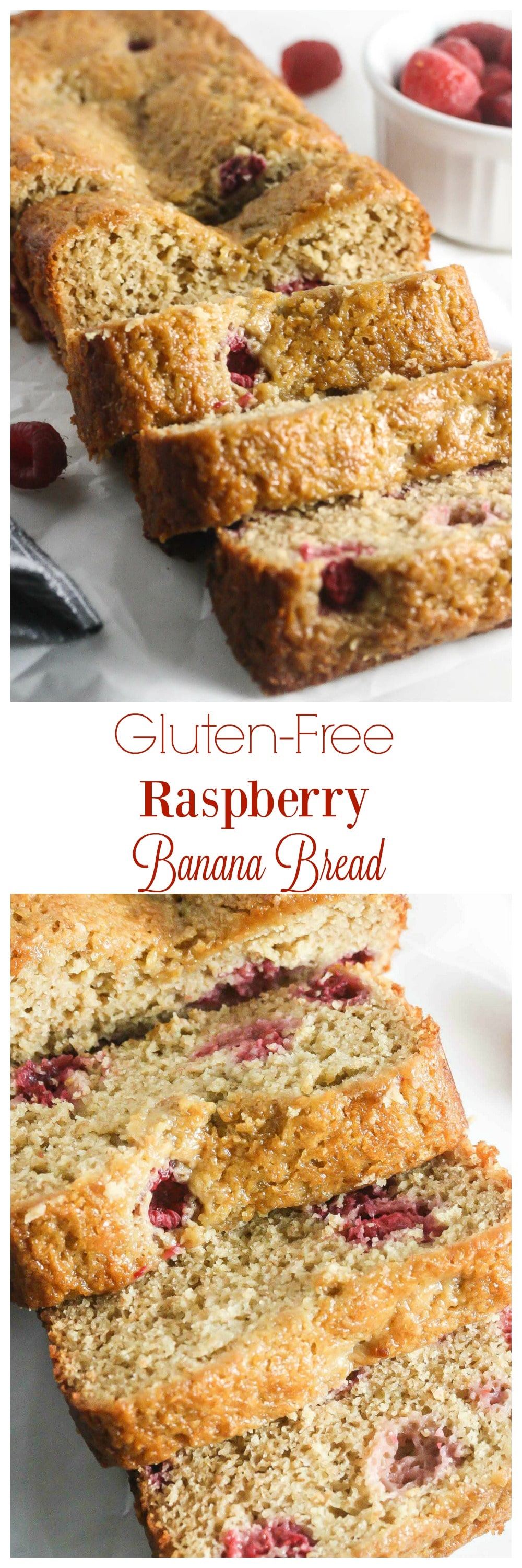 Gluten Free Raspberry Banana Bread made lighter, healthier and still delicious! www.laurenkellynutrition.com