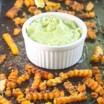 These Butternut Squash Fries with Avocado Dipping Sauce are packed with vitamins and fiber. Even potato lovers will ask for a second helping. From Lauren Kelly Nutrition