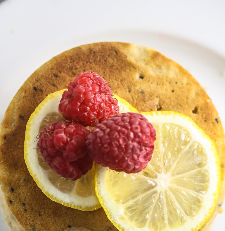 These Vegan Lemon Chia Seed Pancakes are light, fluffy and simple to make! From Lauren Kelly Nutrition