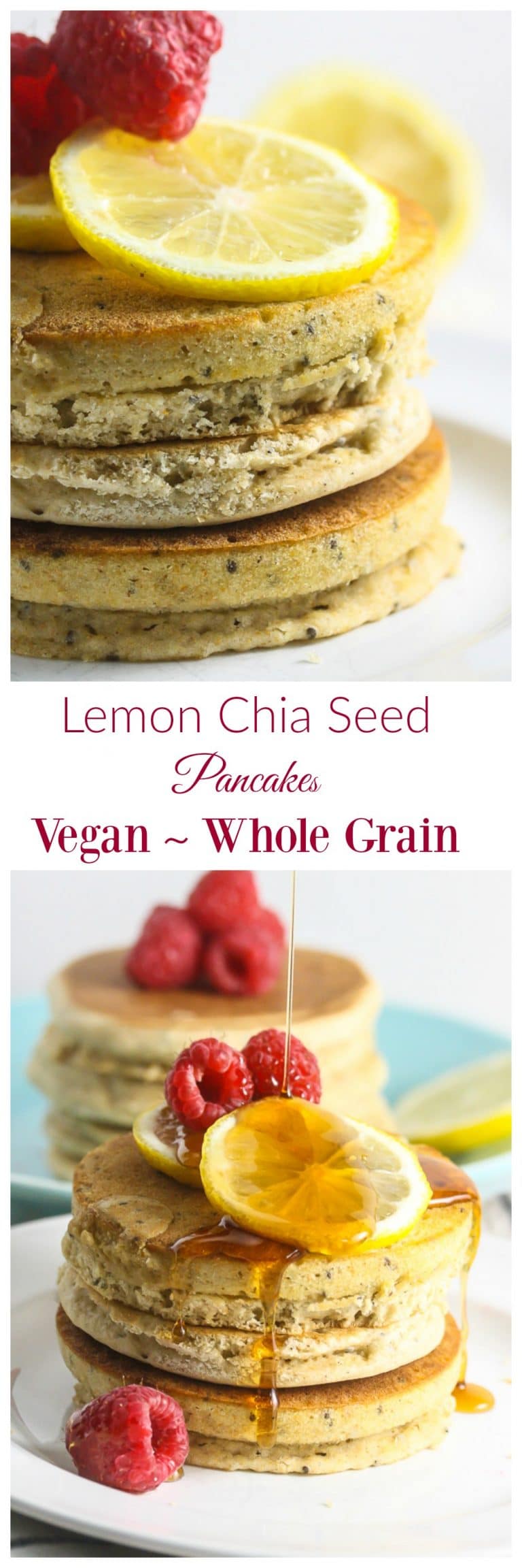 View of Lemon Chia Seed Pancakes {Vegan, Whole Grain} - Lauren Kelly Nutrition