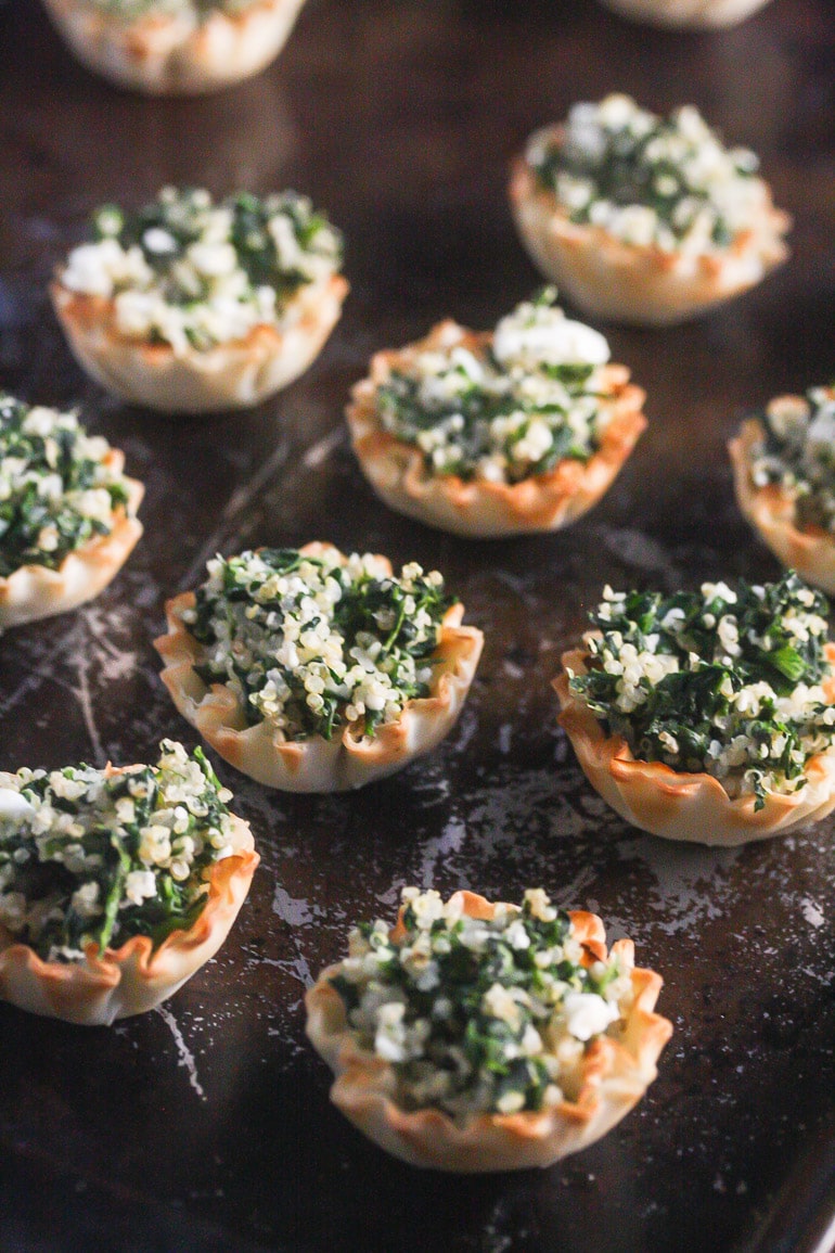 Spinach Phyllo Bites on a baking tray.