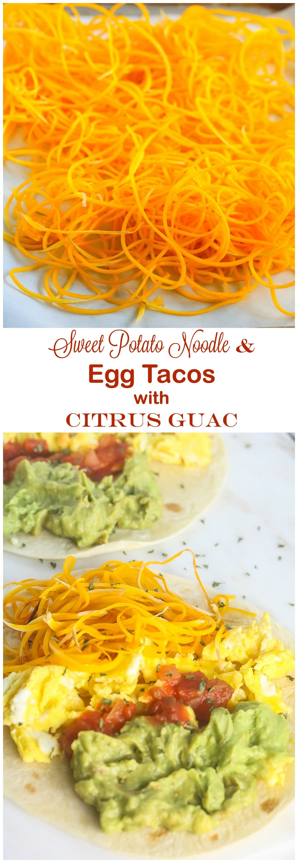 These delicious, healthy Sweet Potato Egg Tacos with Citrus Guacamole are from Superfood Weeknight Meals.