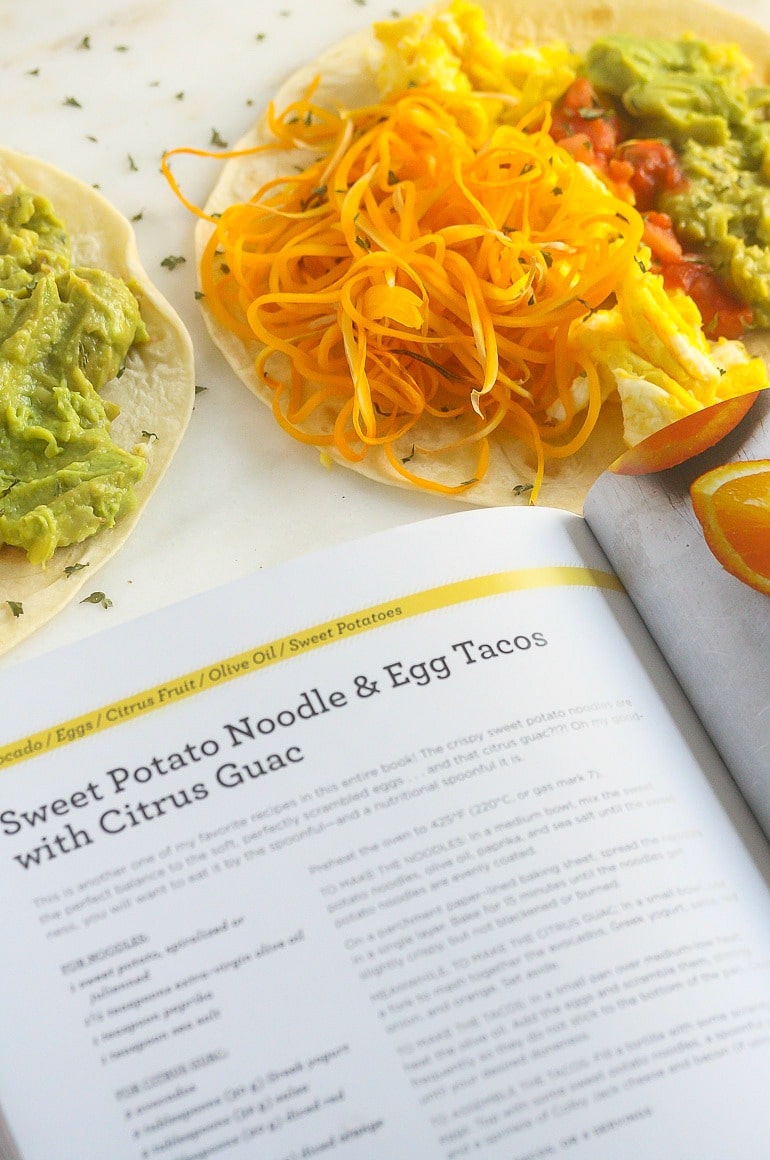 These delicious, healthy Sweet Potato Egg Tacos with Citrus Guacamole are from Superfood Weeknight Meals.