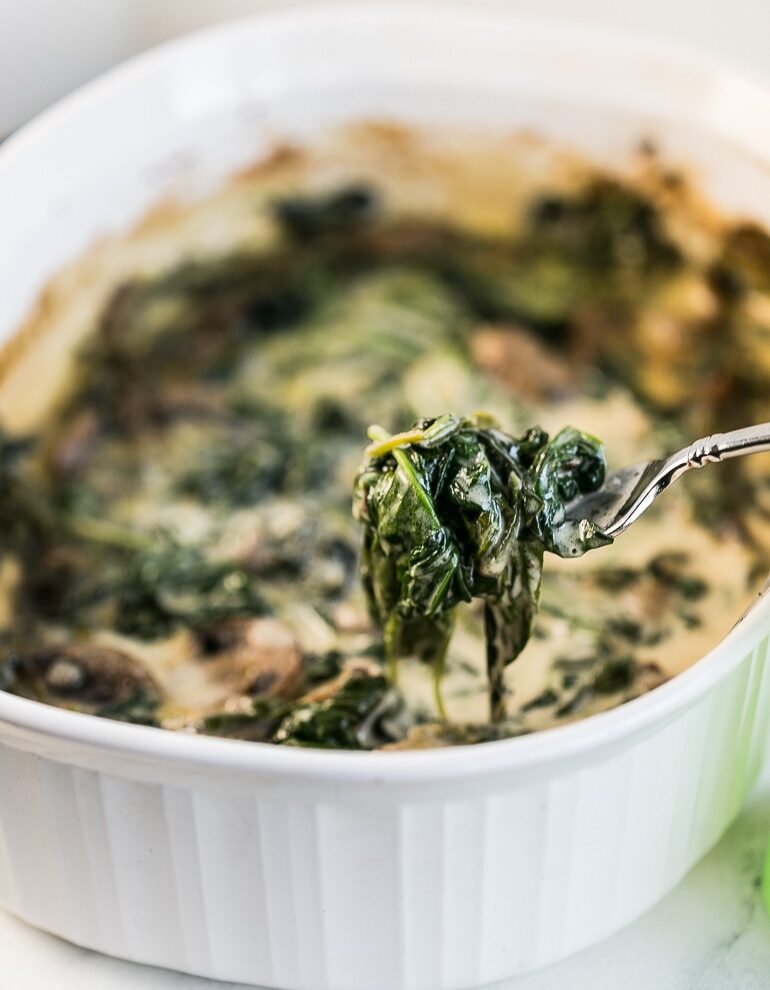 Creamy Spinach and Mushroom Gratin from The Ketogenic Kitchen Cookbook