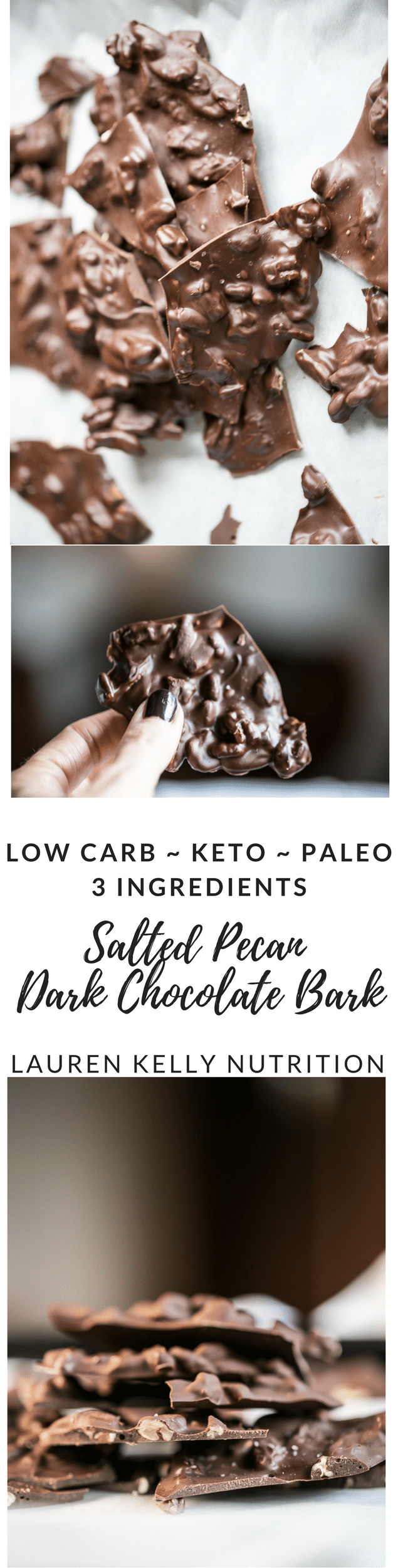 Low Carb, Keto, Paleo Salted Pecan Dark Chocolate Bark from Lauren Kelly Nutrition