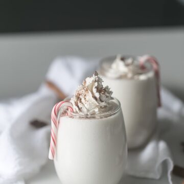 This Skinny Peppermint Eggnog is healthy, easy and made without eggs! From Lauren Kelly Nutrition