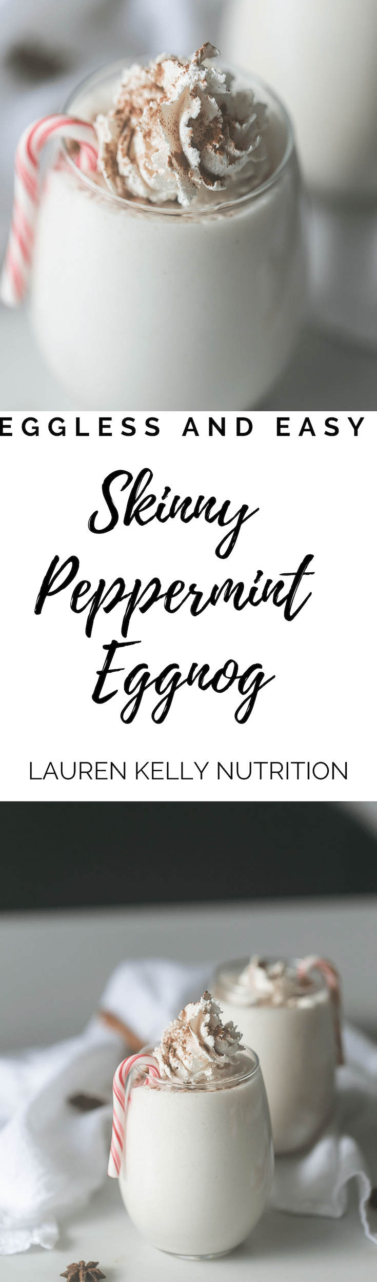This Skinny Peppermint Eggnog is rich and creamy! It contains all simple ingredients, low carb and no eggs! From Lauren Kelly Nutrition 