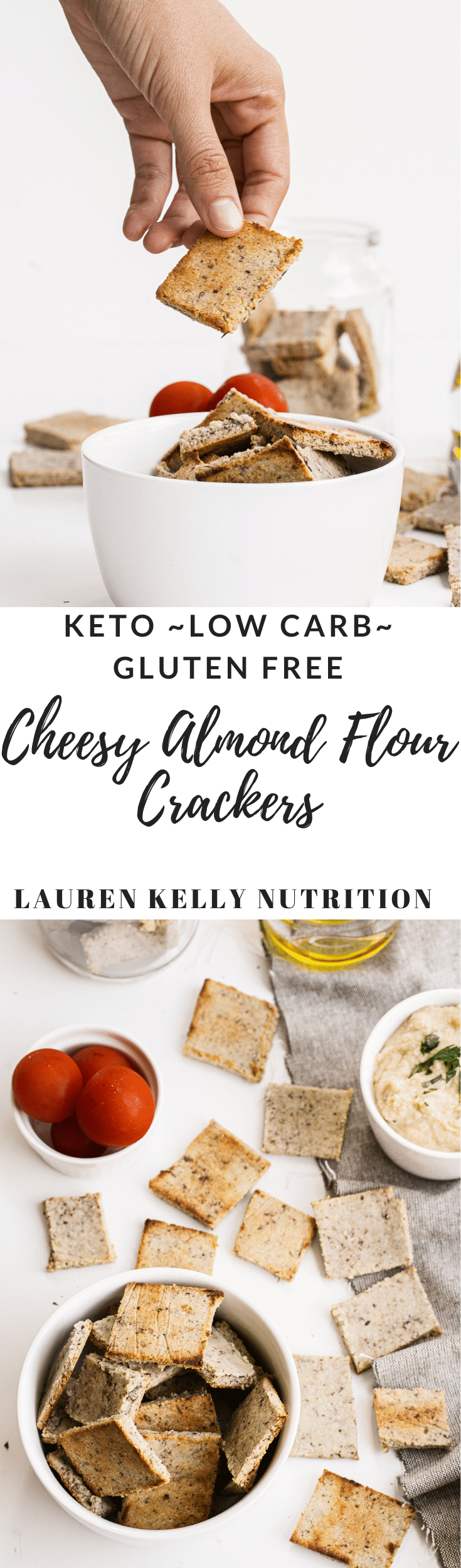 Simple to make, light and crunchy, these Cheesy Almond Flour Crackers make the perfect low carb snack!