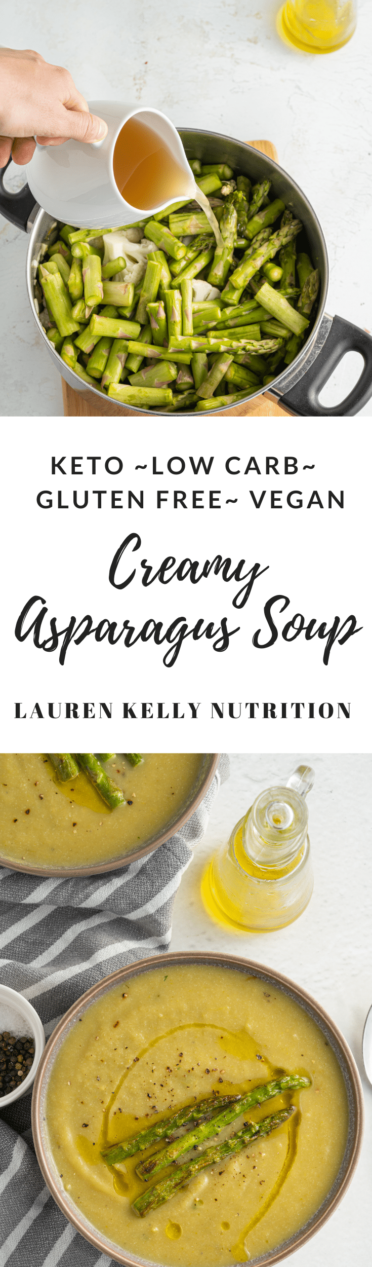This delicious creamy asparagus soup is so simple to make, healthy, gluten free, dairy free, vegan and low carb, all with no cream in it!