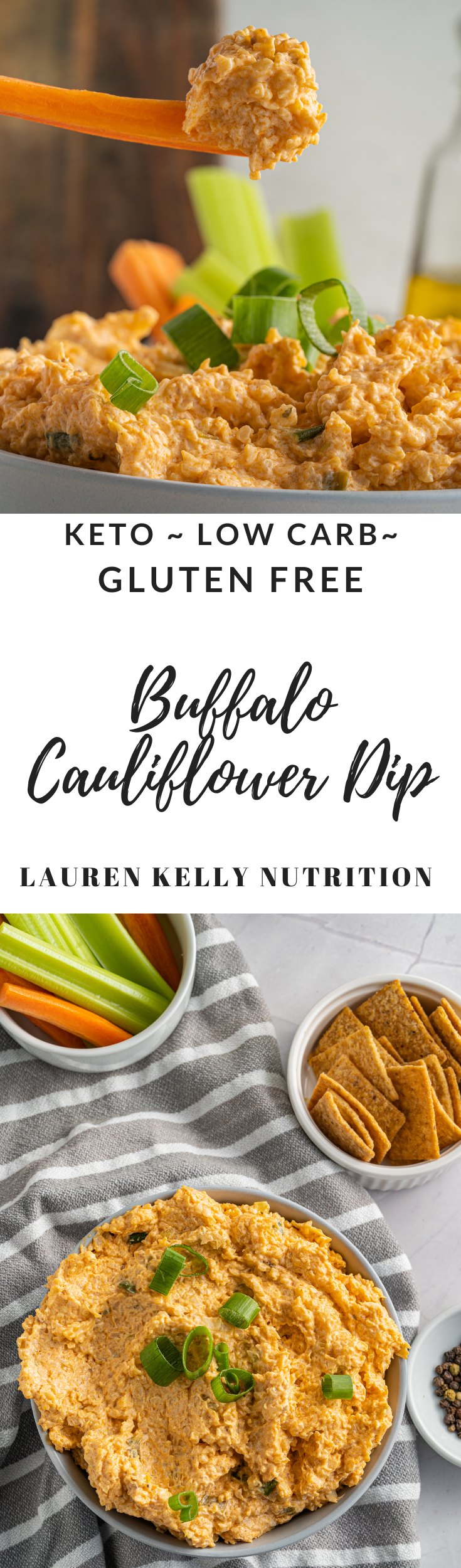 This Buffalo Cauliflower Dip is creamy, vegetarian, low carb, gluten free and delicious!