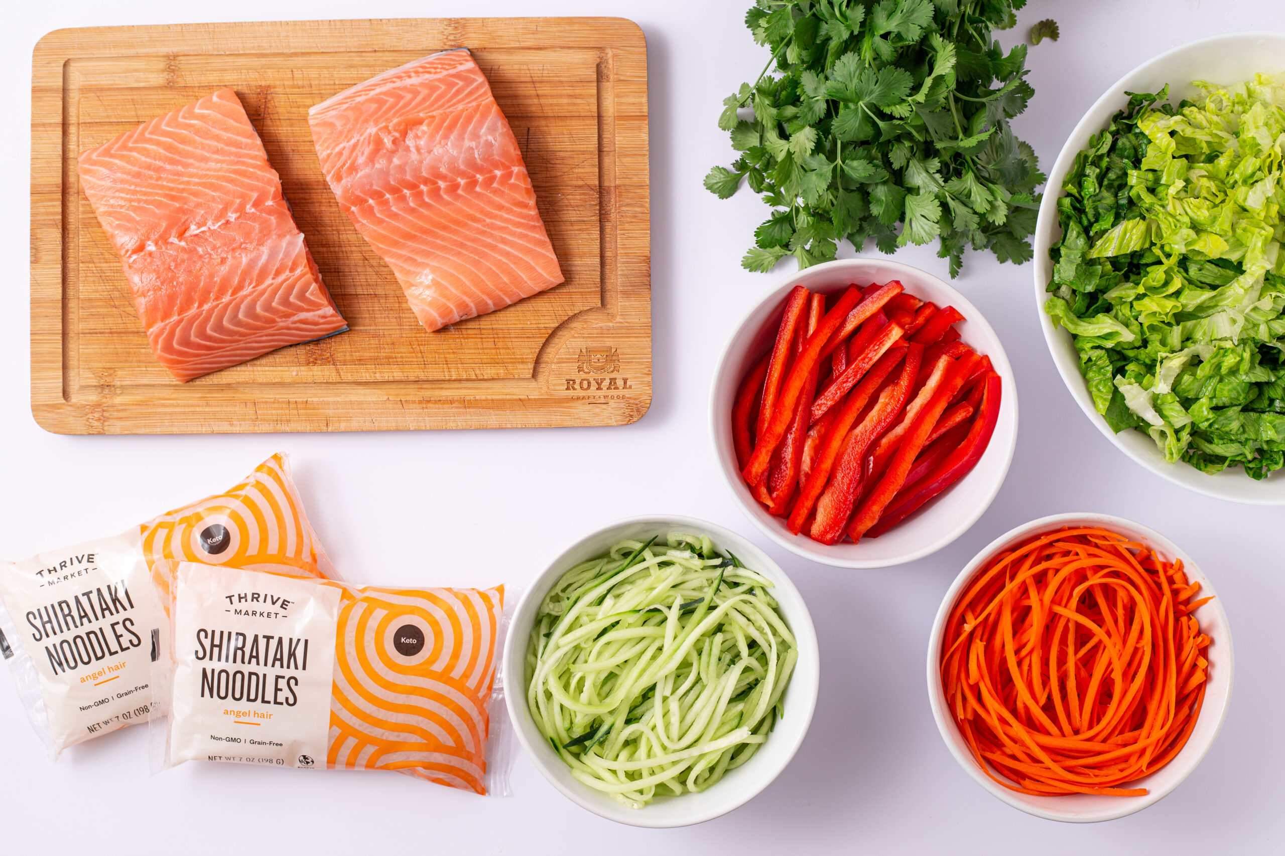 Ingredients for healthy salmon bowls.