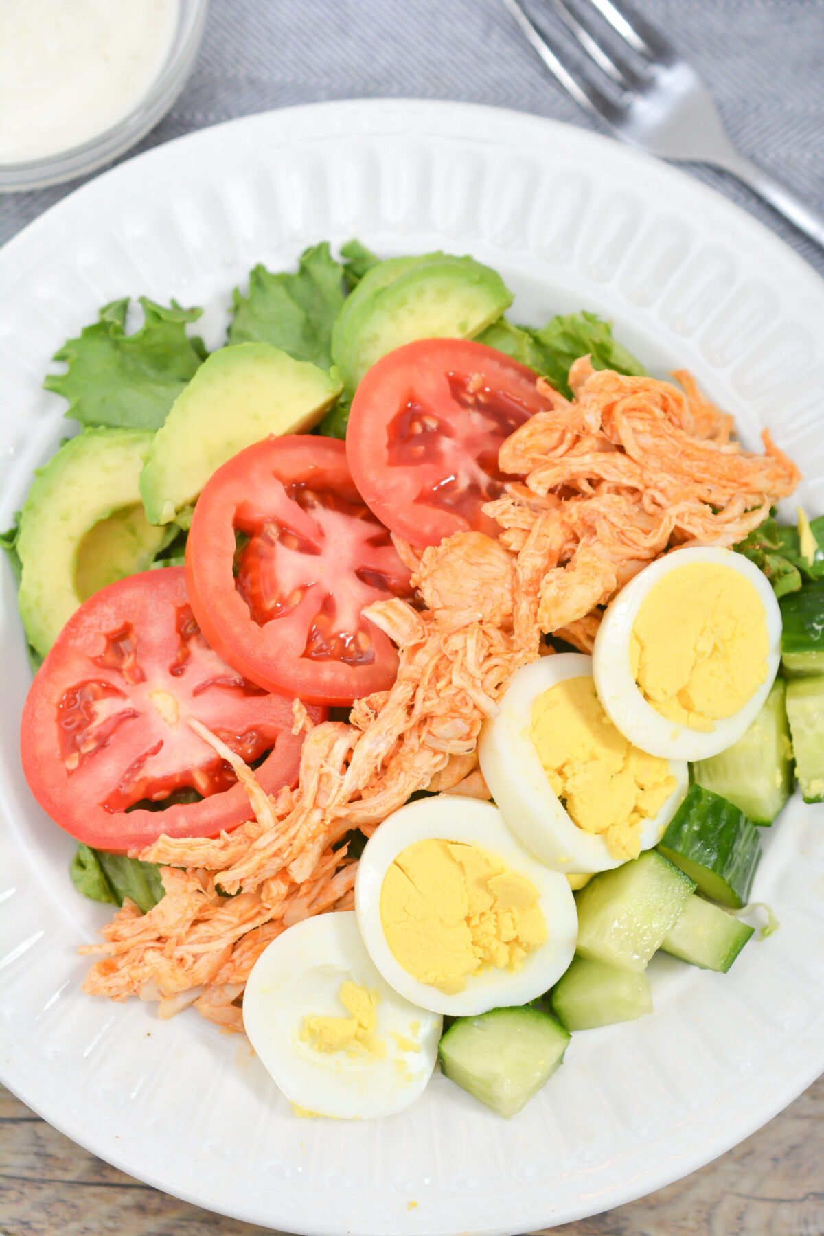 Simple to make with all healthy, wholesome ingredients, this Buffalo Chicken Cobb Salad is easy to make and delicious!