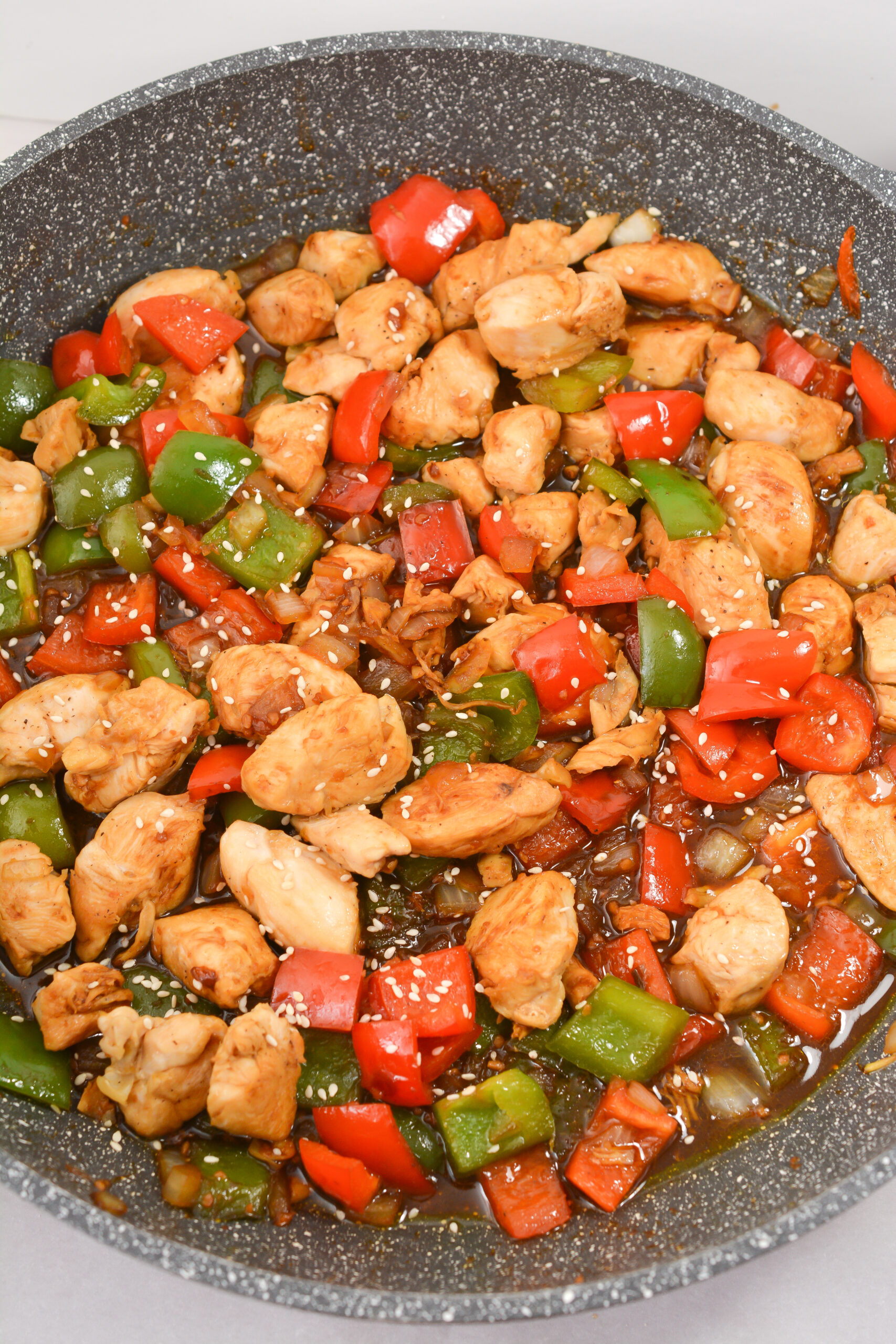 Chicken Pepper Stir Fry in a pan.